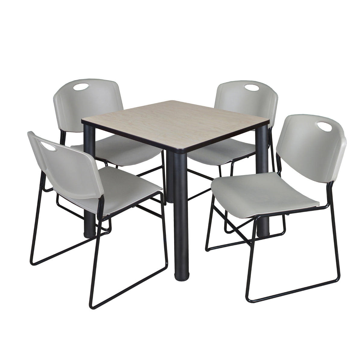 Kee Square Breakroom Table and Chair Package, Kee 30" Square Post-Leg Breakroom Table with 4 Zeng Stack Chairs