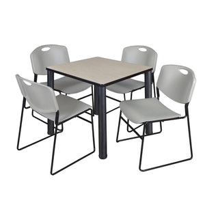Kee Square Breakroom Table and Chair Package, Kee 30" Square Post-Leg Breakroom Table with 4 Zeng Stack Chairs