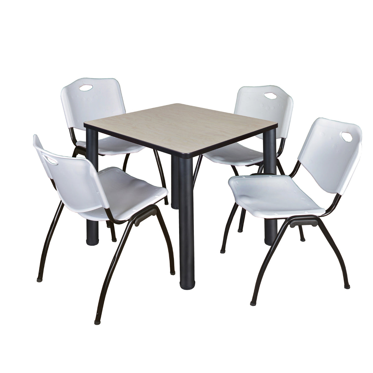Kee Square Breakroom Table and Chair Package, Kee 30" Square Post-Leg Breakroom Table with 4 M Stack Chairs
