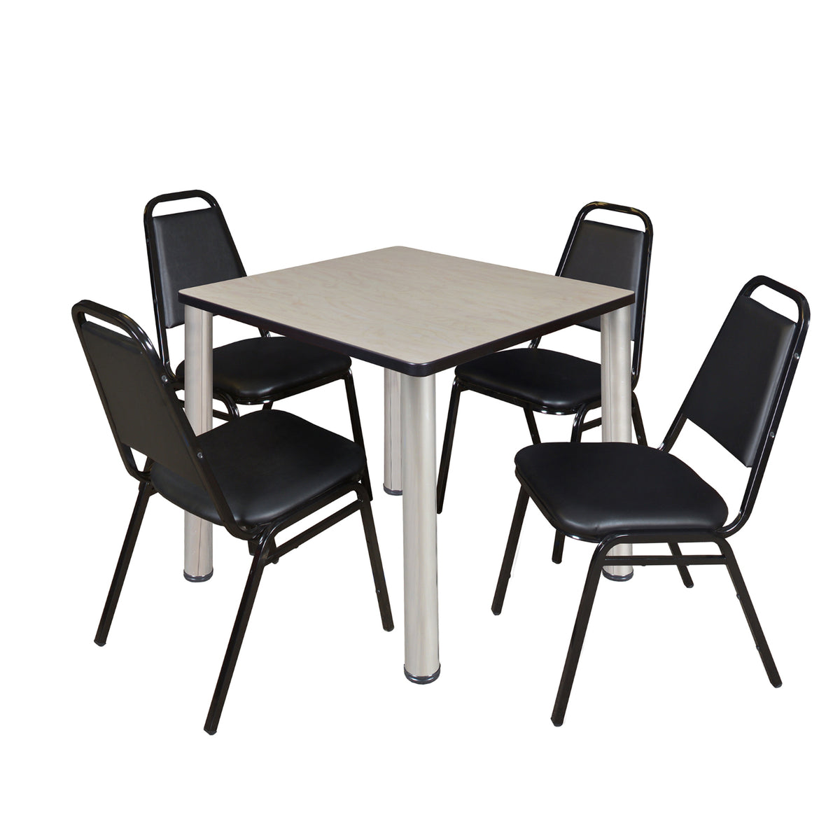 Kee Square Breakroom Table and Chair Package, Kee 30" Square Post-Leg Breakroom Table with 4 Restaurant Stack Chairs
