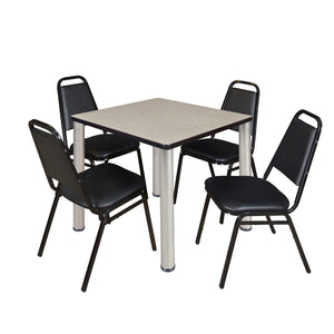 Kee Square Breakroom Table and Chair Package, Kee 30" Square Post-Leg Breakroom Table with 4 Restaurant Stack Chairs