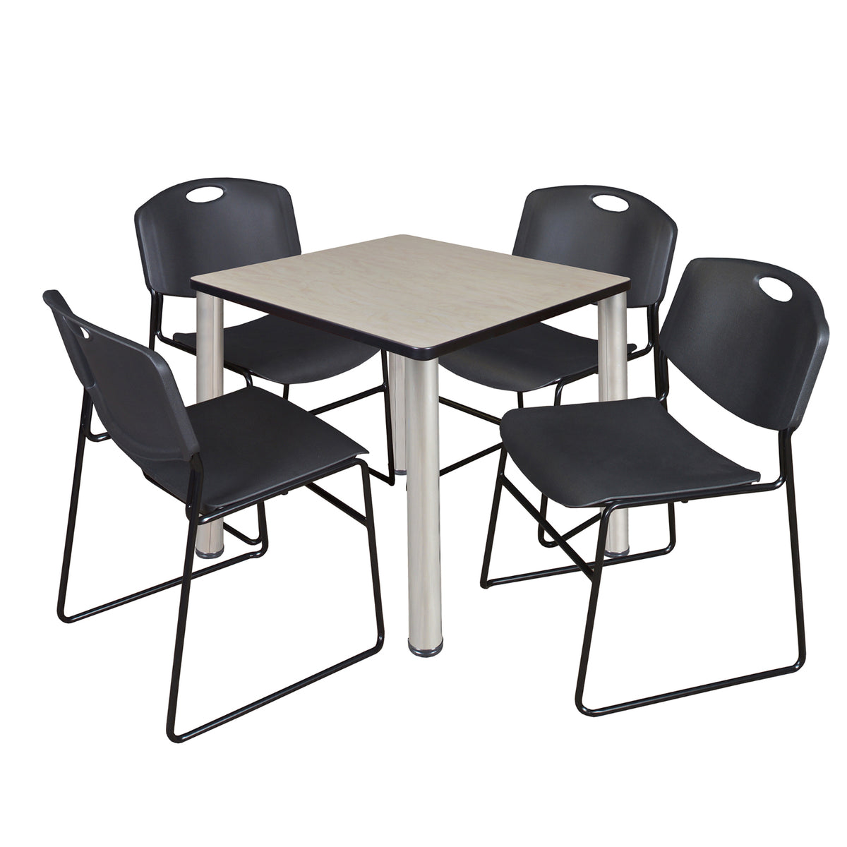 Kee Square Breakroom Table and Chair Package, Kee 30" Square Post-Leg Breakroom Table with 4 Zeng Stack Chairs