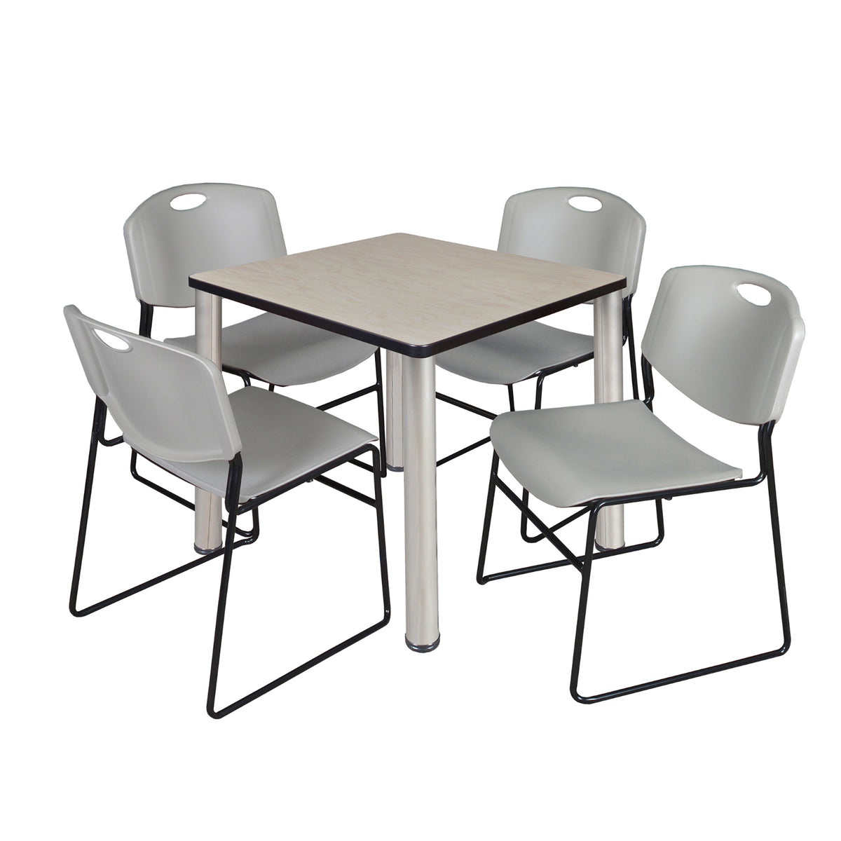 Kee Square Breakroom Table and Chair Package, Kee 30" Square Post-Leg Breakroom Table with 4 Zeng Stack Chairs