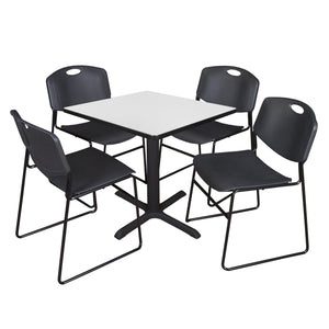 Cain Square Breakroom Table and Chair Package, Cain 30" Square X-Base Breakroom Table with 4 Zeng Stack Chairs