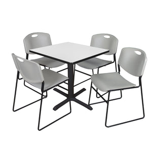 Cain Square Breakroom Table and Chair Package, Cain 30" Square X-Base Breakroom Table with 4 Zeng Stack Chairs