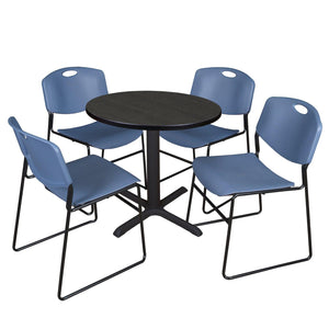 Cain Round Breakroom Table and Chair Package, Cain 30" Round X-Base Breakroom Table with 4 Zeng Stack Chairs