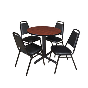 Cain Round Breakroom Table and Chair Package, Cain 30" Round X-Base Breakroom Table with 4 Restaurant Stack Chairs