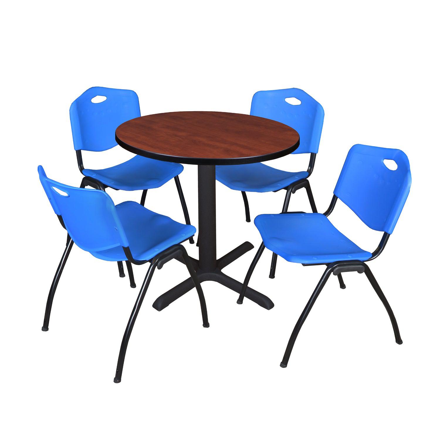 Cain Round Breakroom Table and Chair Package, Cain 30" Round X-Base Breakroom Table with 4 "M" Stack Chairs