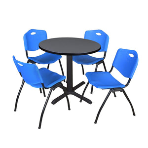 Cain Round Breakroom Table and Chair Package, Cain 30" Round X-Base Breakroom Table with 4 "M" Stack Chairs