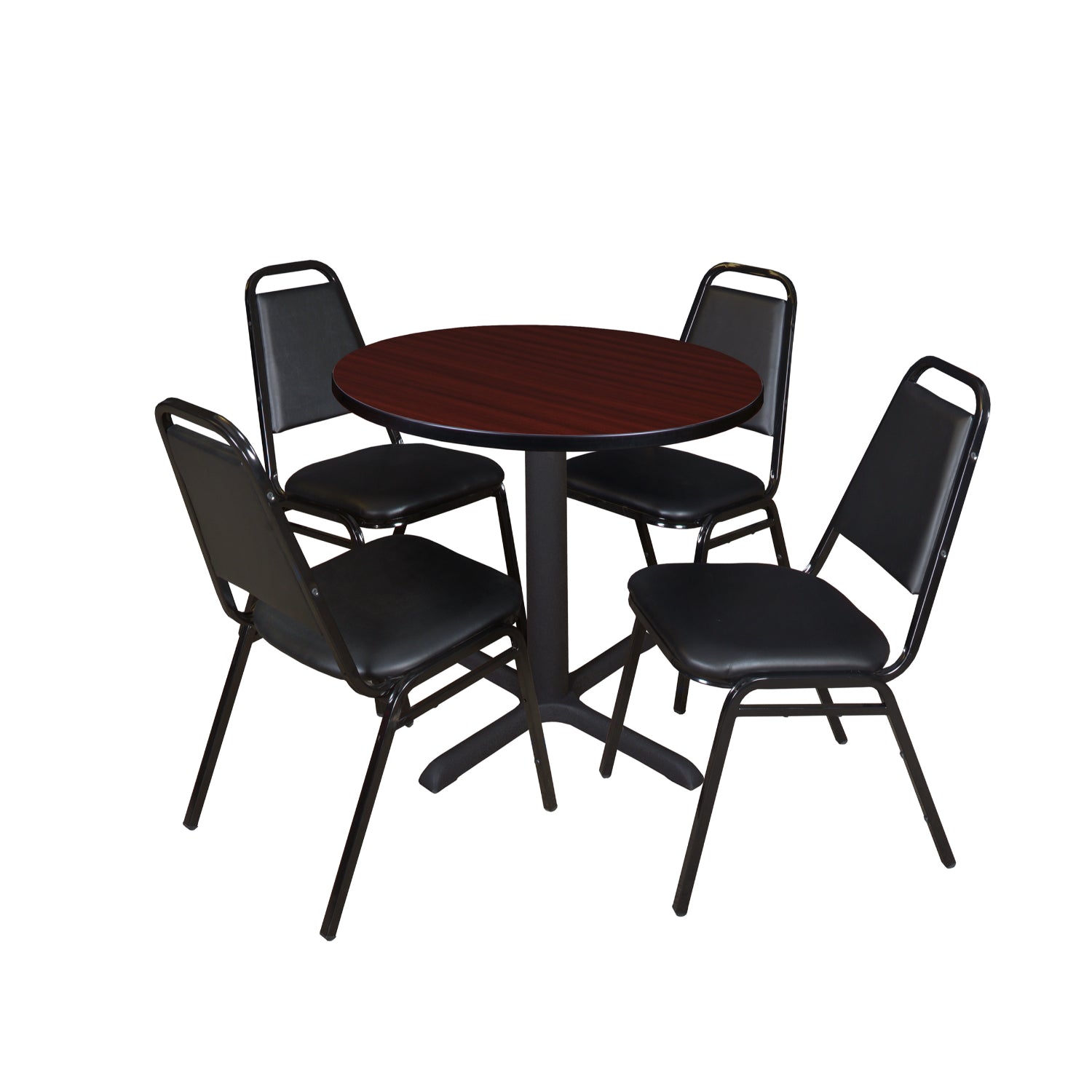 Cain Round Breakroom Table and Chair Package, Cain 30" Round X-Base Breakroom Table with 4 Restaurant Stack Chairs