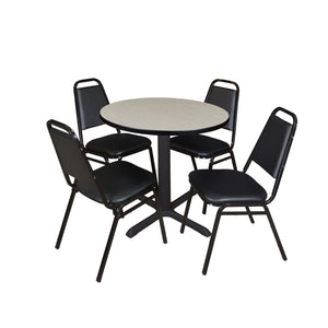 Cain Round Breakroom Table and Chair Package, Cain 30" Round X-Base Breakroom Table with 4 Restaurant Stack Chairs