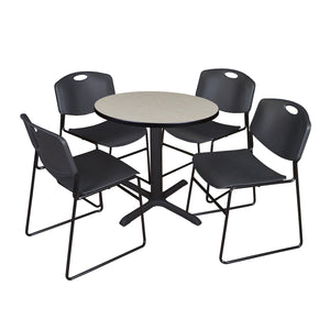 Cain Round Breakroom Table and Chair Package, Cain 30" Round X-Base Breakroom Table with 4 Zeng Stack Chairs