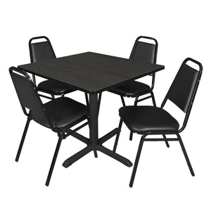 Cain Square Breakroom Table and Chair Package, Cain 36" Square X-Base Breakroom Table with 4 Restaurant Stack Chairs