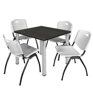 Kee Square Breakroom Table and Chair Package, Kee 36" Square Post-Leg Breakroom Table with 4 M Stack Chairs