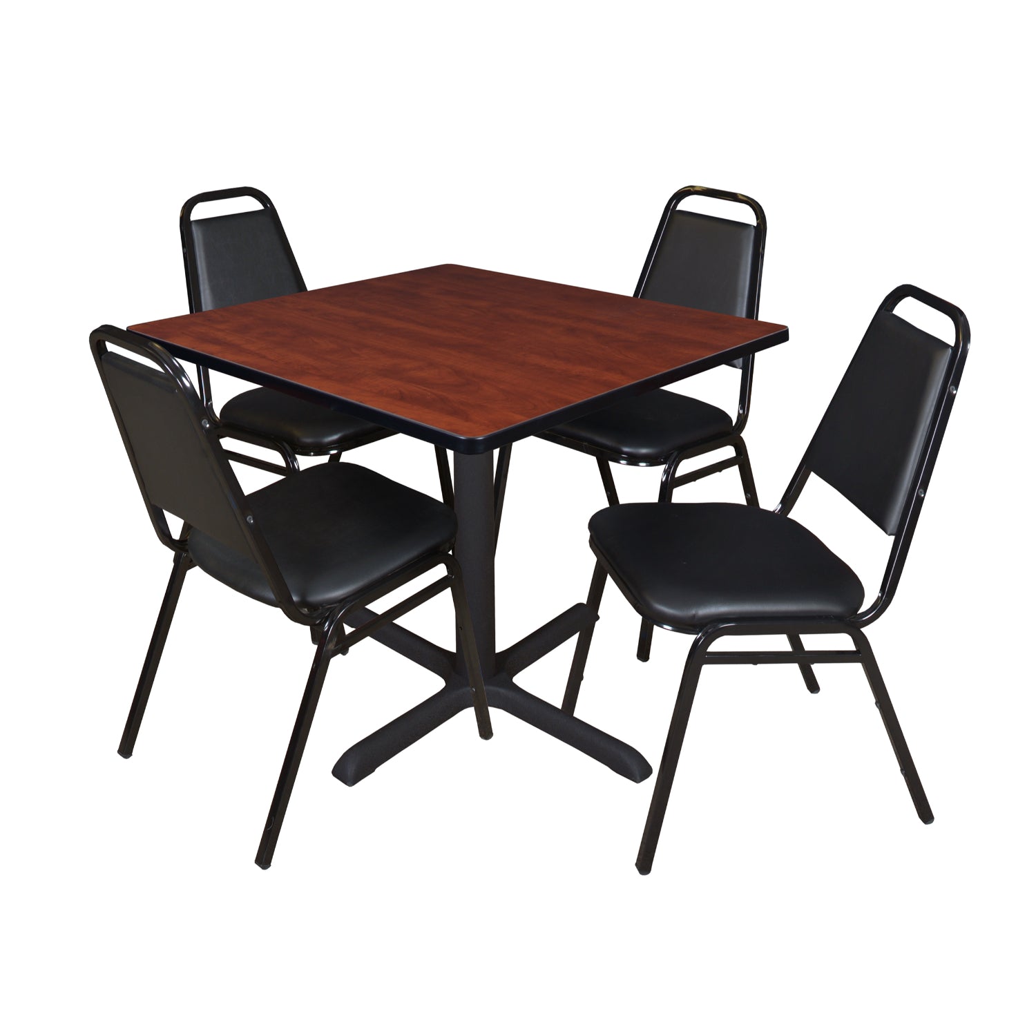 Cain Square Breakroom Table and Chair Package, Cain 36" Square X-Base Breakroom Table with 4 Restaurant Stack Chairs