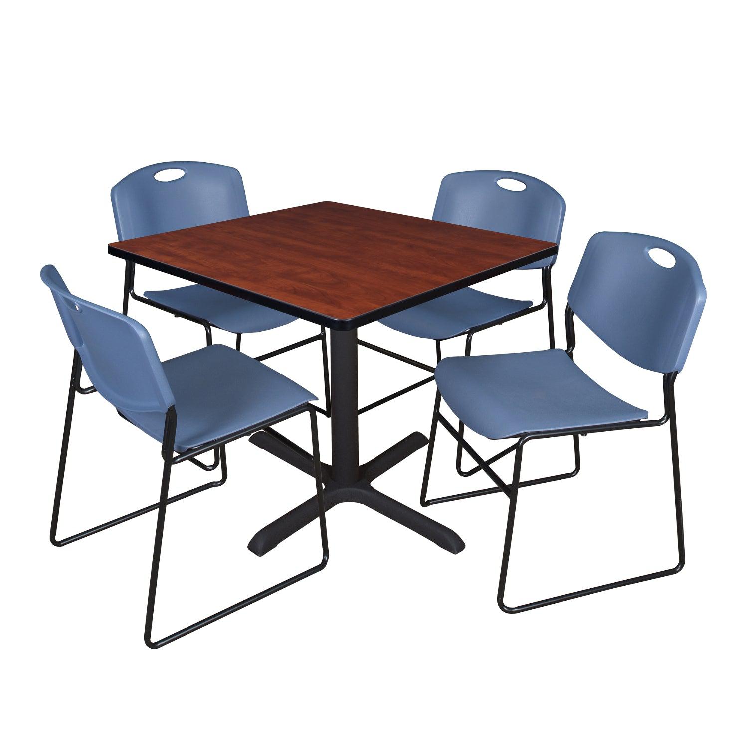 Cain Square Breakroom Table and Chair Package, Cain 36" Square X-Base Breakroom Table with 4 Zeng Stack Chairs