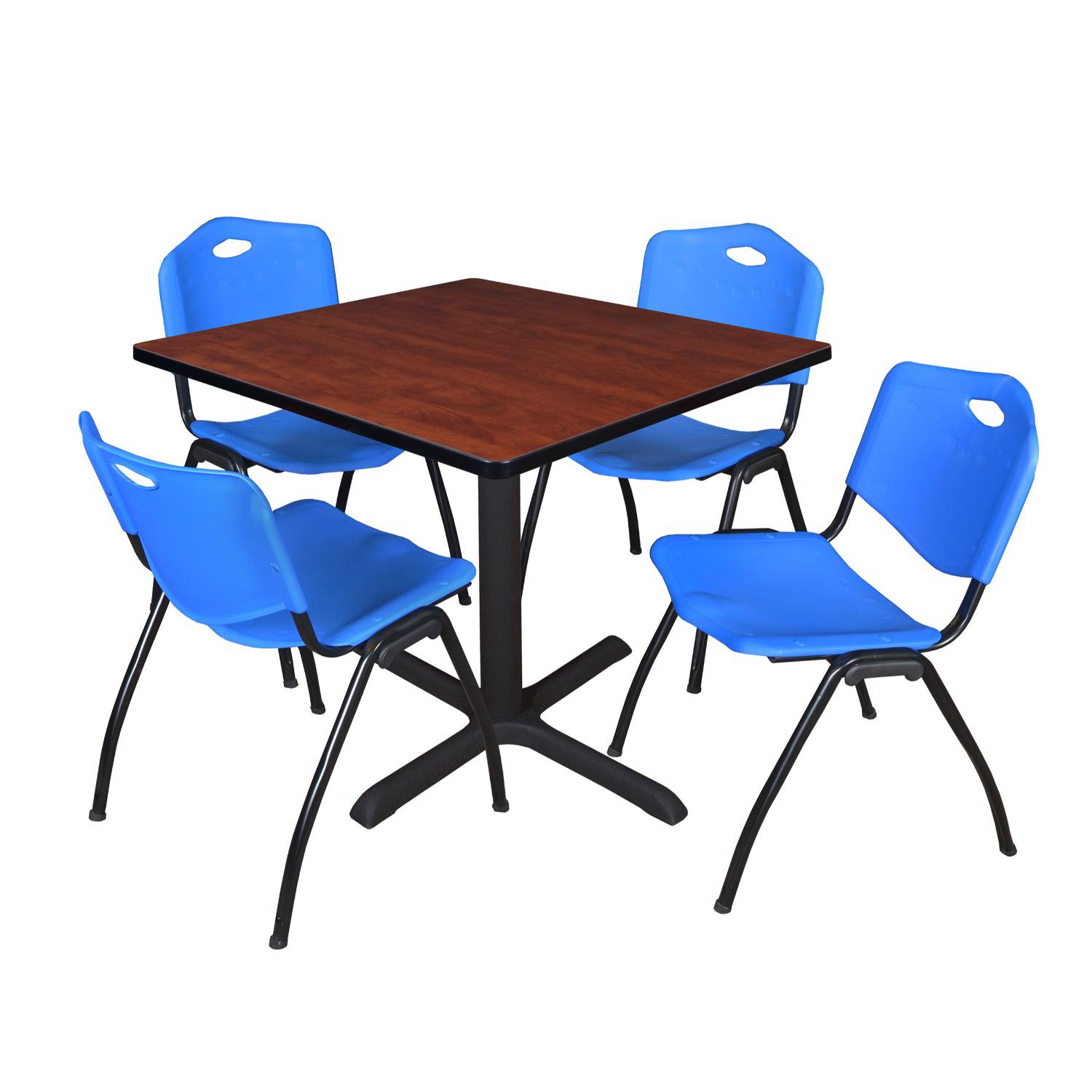 Cain Square Breakroom Table and Chair Package, Cain 36" Square X-Base Breakroom Table with 4 "M" Stack Chairs