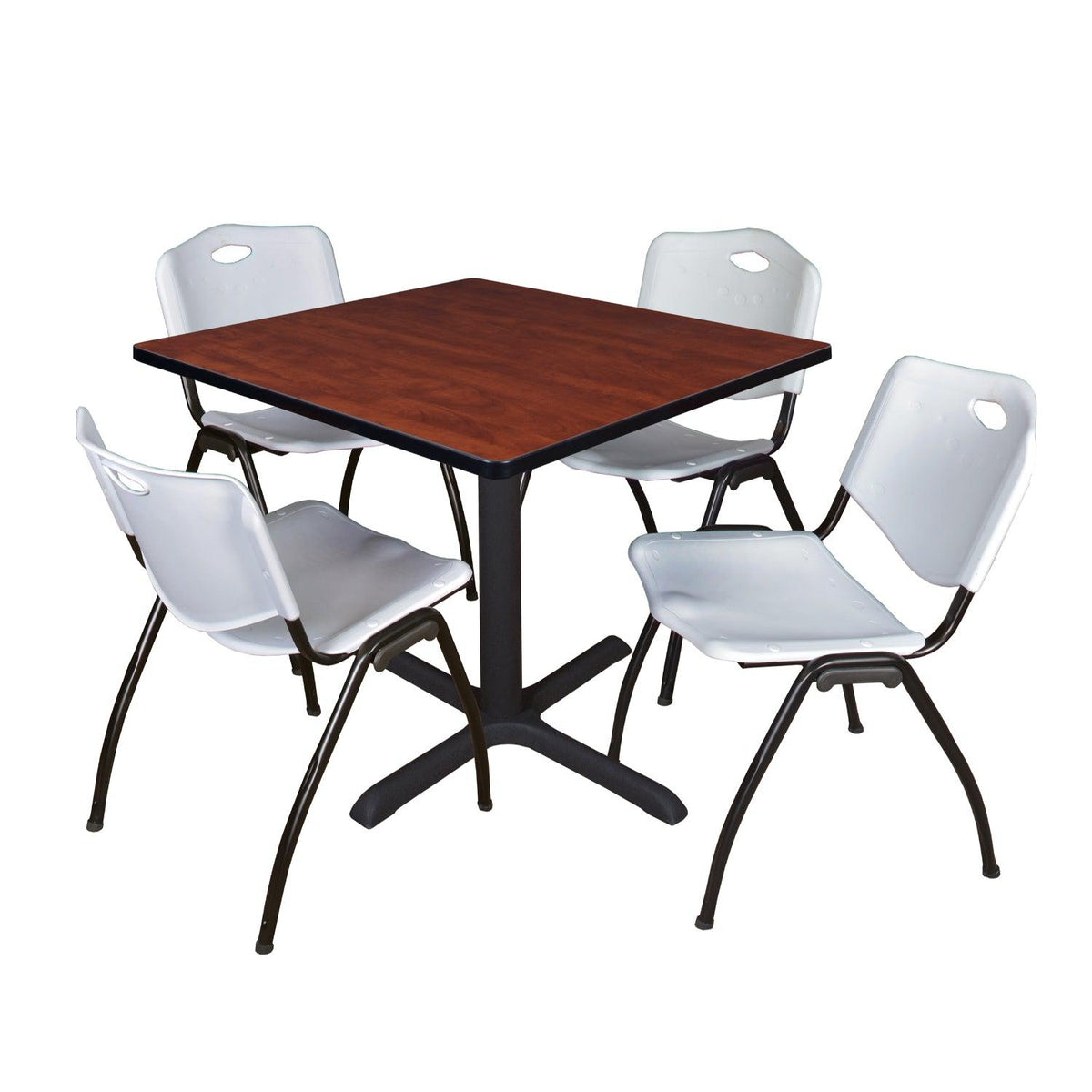 Cain Square Breakroom Table and Chair Package, Cain 36" Square X-Base Breakroom Table with 4 "M" Stack Chairs