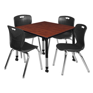 Kee Classroom Table and Chair Package, Kee 36" Square Mobile Adjustable Height Table with 4 Andy 18" Stack Chairs