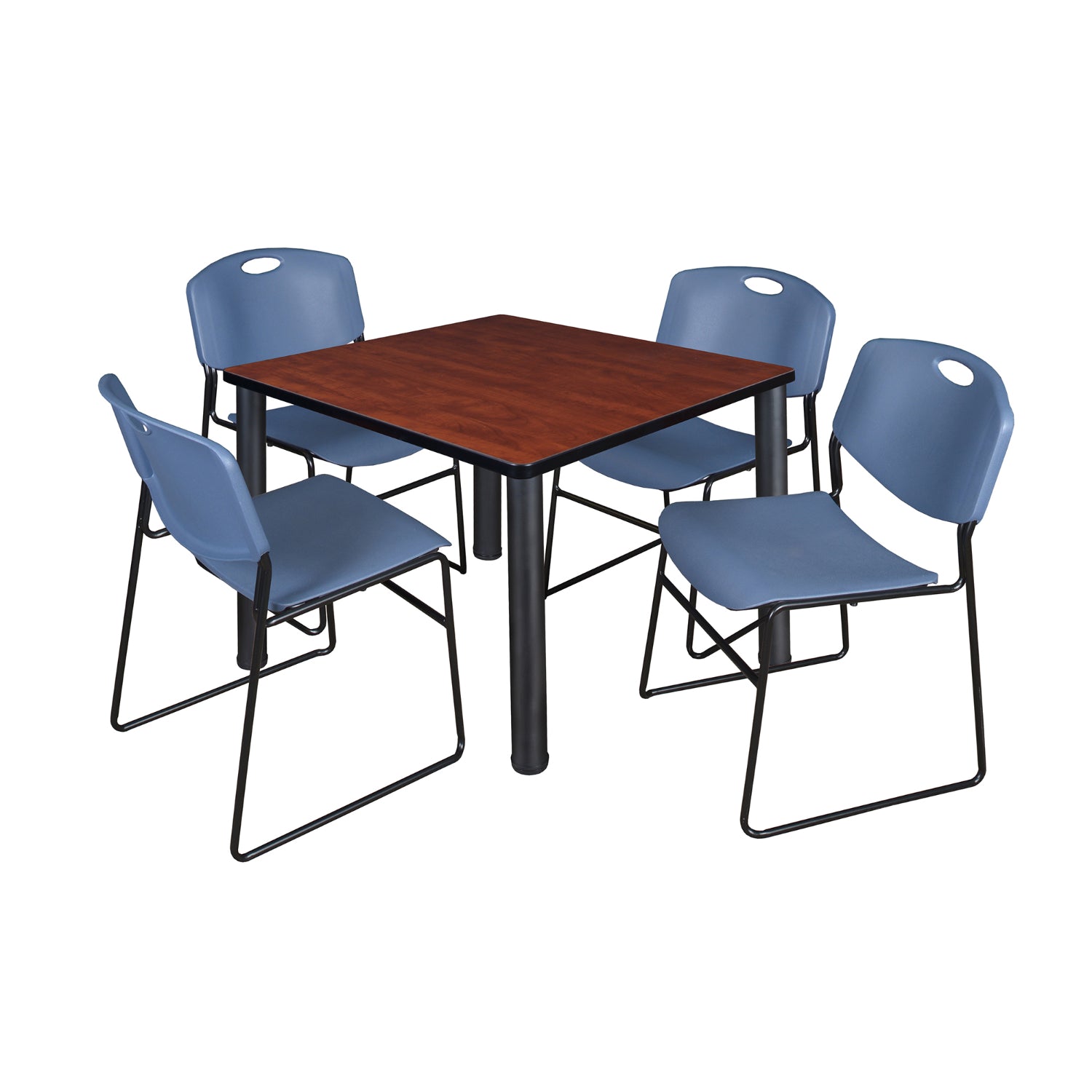 Kee Square Breakroom Table and Chair Package, Kee 36" Square Post-Leg Breakroom Table with 4 Zeng Stack Chairs