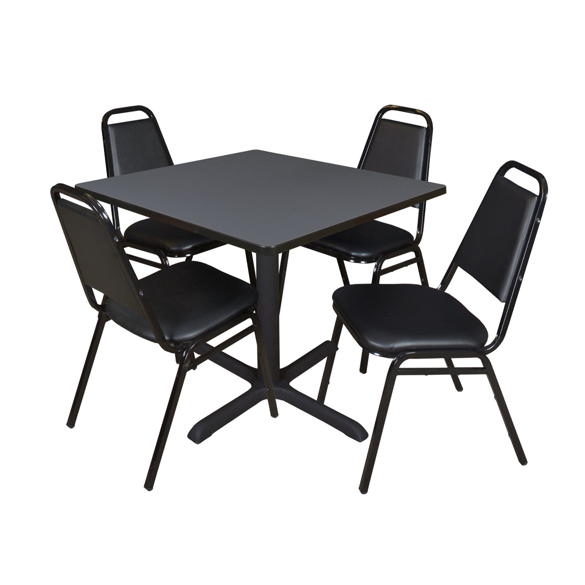 Cain Square Breakroom Table and Chair Package, Cain 36" Square X-Base Breakroom Table with 4 Restaurant Stack Chairs