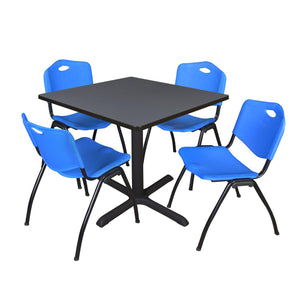 Cain Square Breakroom Table and Chair Package, Cain 36" Square X-Base Breakroom Table with 4 "M" Stack Chairs
