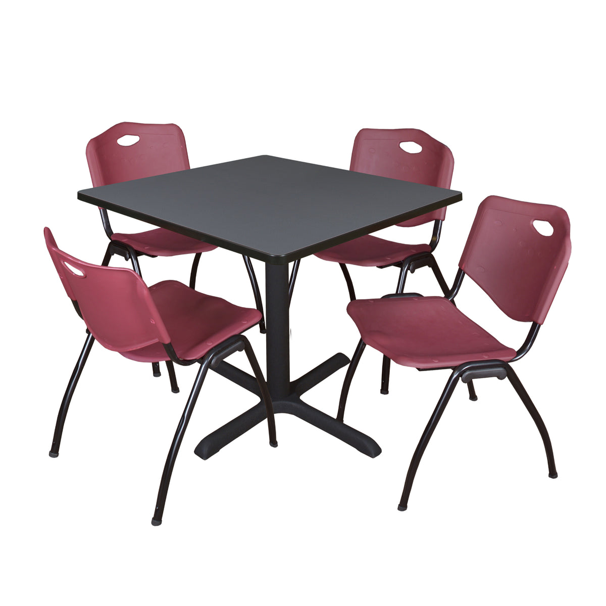 Cain Square Breakroom Table and Chair Package, Cain 36" Square X-Base Breakroom Table with 4 "M" Stack Chairs
