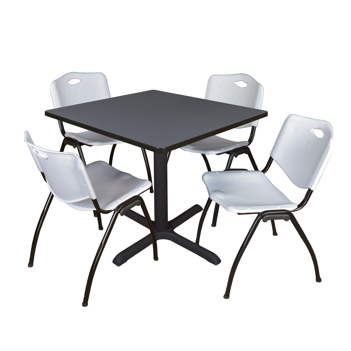 Cain Square Breakroom Table and Chair Package, Cain 36" Square X-Base Breakroom Table with 4 "M" Stack Chairs
