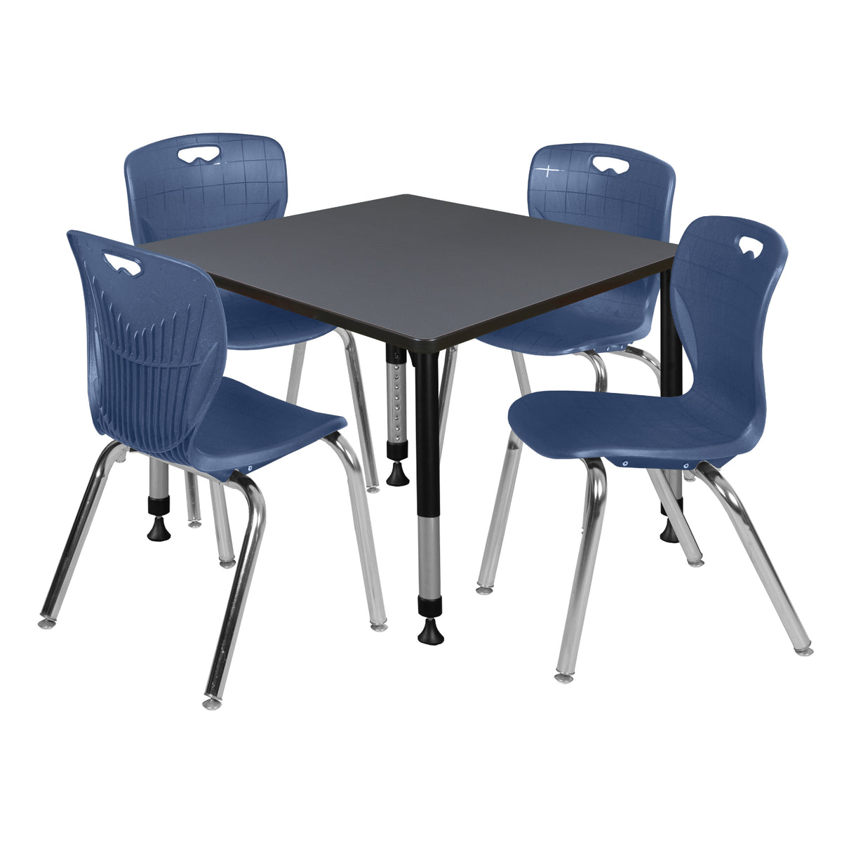Kee Classroom Table and Chair Package, Kee 36" Square Adjustable Height Table with 4 Andy 18" Stack Chairs