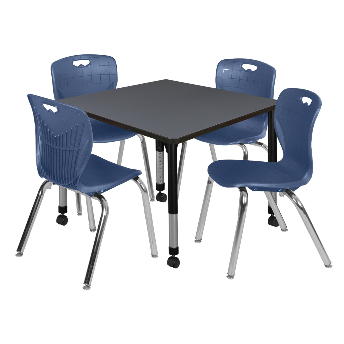 Kee Classroom Table and Chair Package, Kee 36" Square Mobile Adjustable Height Table with 4 Andy 18" Stack Chairs