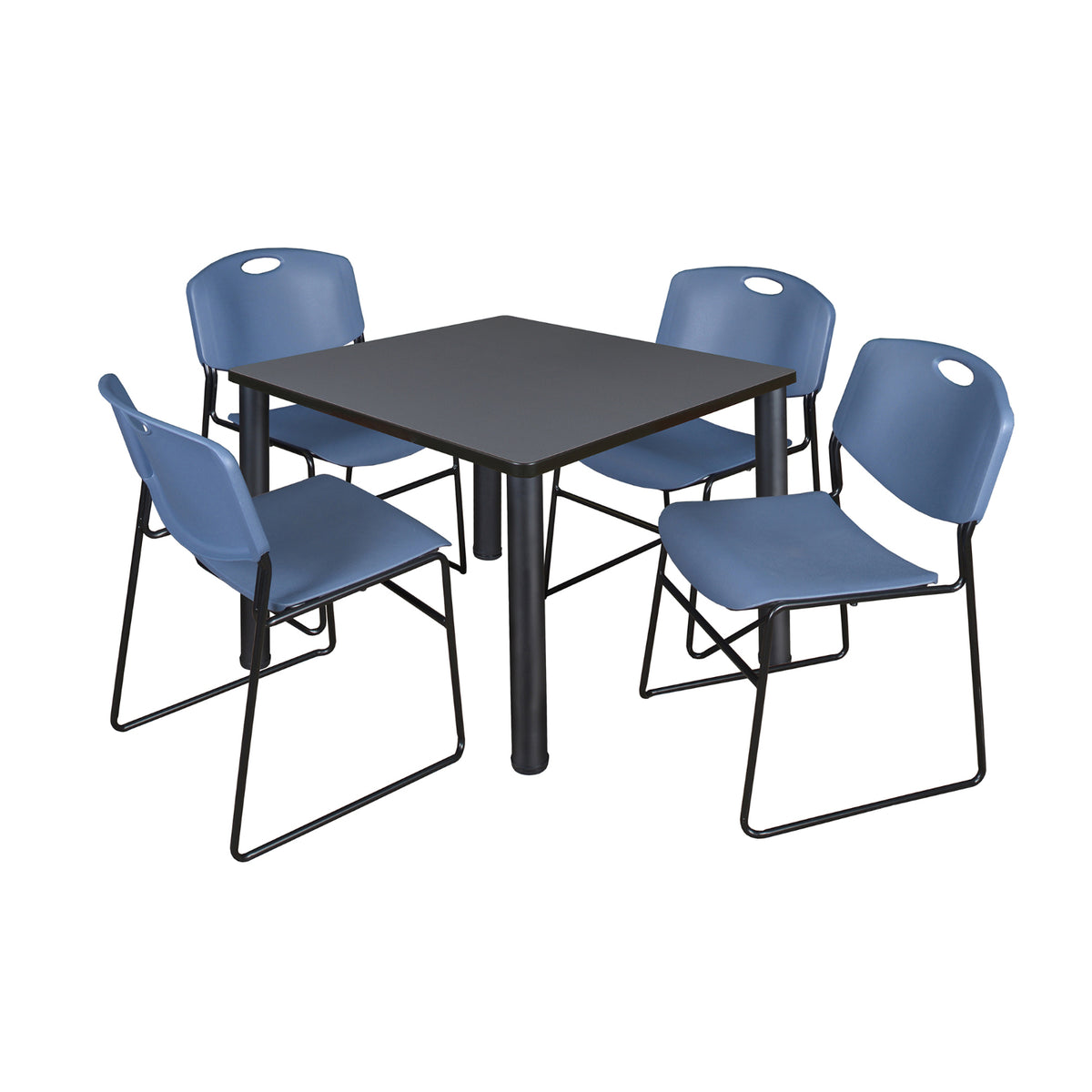 Kee Square Breakroom Table and Chair Package, Kee 36" Square Post-Leg Breakroom Table with 4 Zeng Stack Chairs