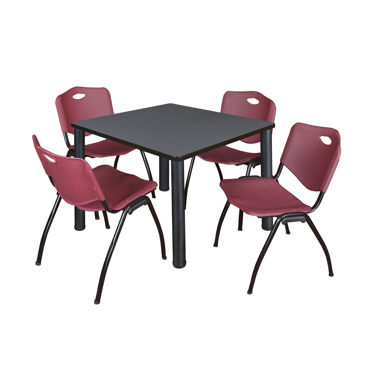 Kee Square Breakroom Table and Chair Package, Kee 36" Square Post-Leg Breakroom Table with 4 M Stack Chairs