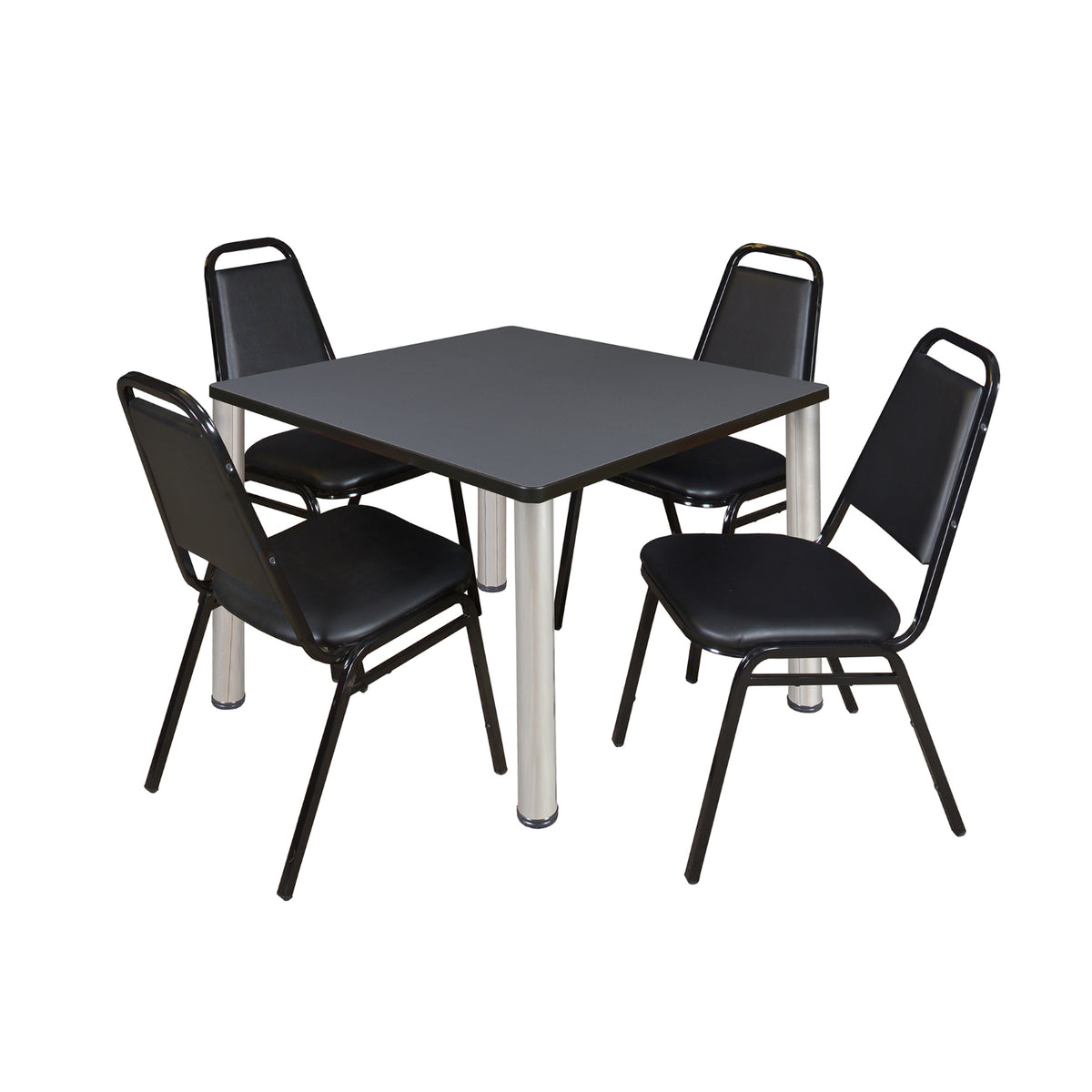 Kee Square Breakroom Table and Chair Package, Kee 36" Square Post-Leg Breakroom Table with 4 Restaurant Stack Chairs