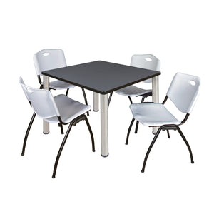 Kee Square Breakroom Table and Chair Package, Kee 36" Square Post-Leg Breakroom Table with 4 M Stack Chairs