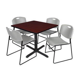 Cain Square Breakroom Table and Chair Package, Cain 36" Square X-Base Breakroom Table with 4 Zeng Stack Chairs