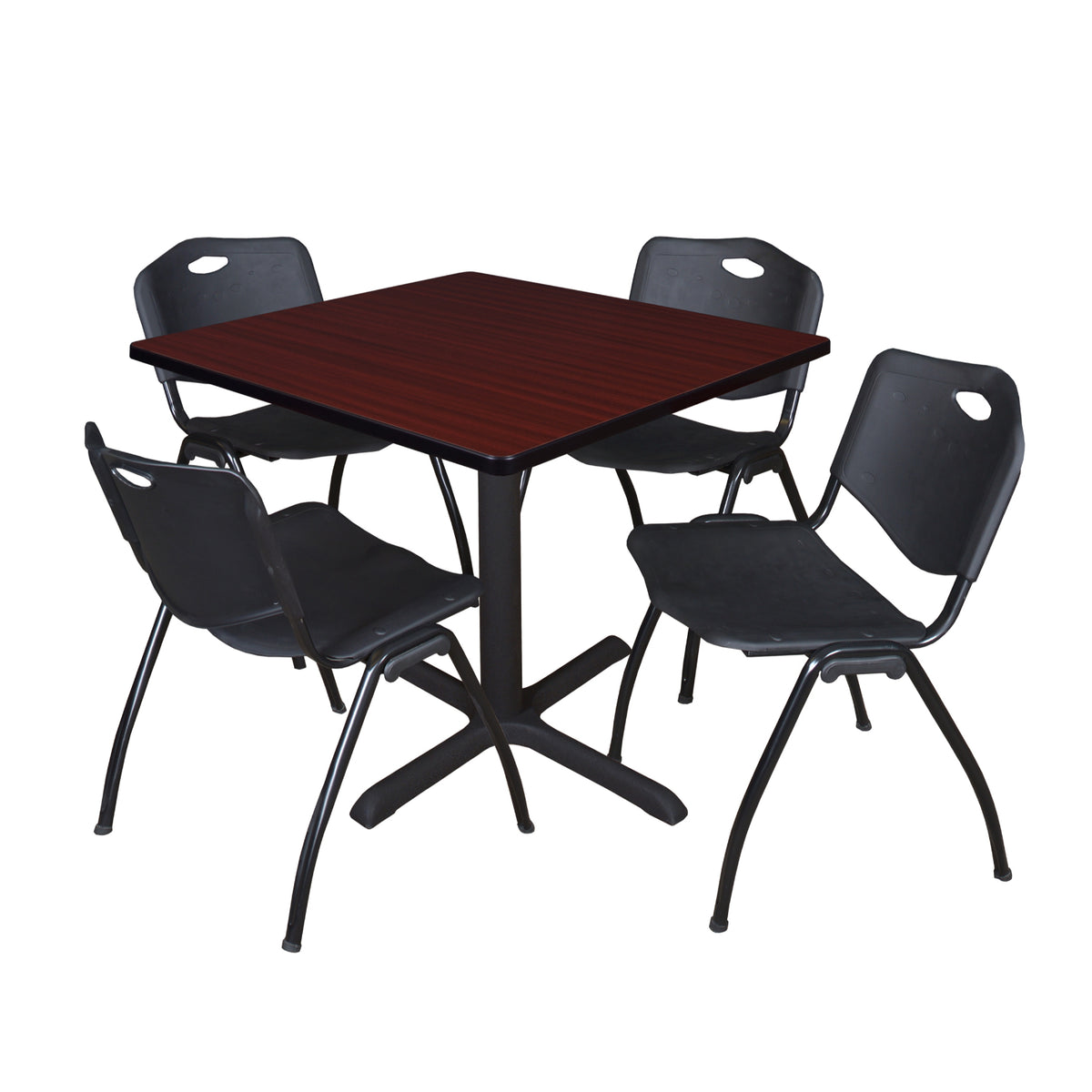 Cain Square Breakroom Table and Chair Package, Cain 36" Square X-Base Breakroom Table with 4 "M" Stack Chairs