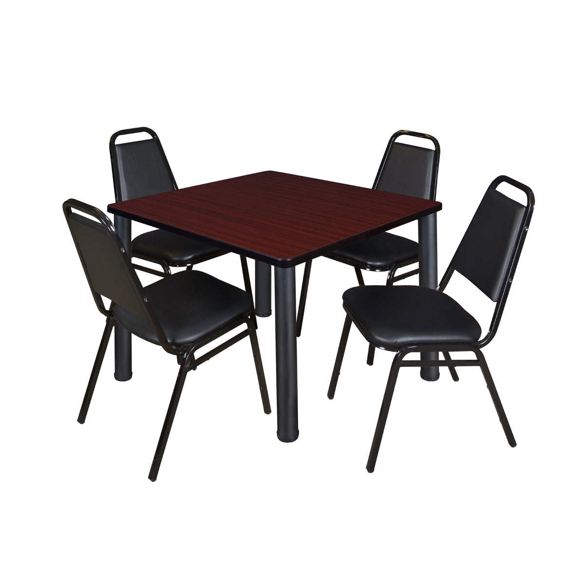 Kee Square Breakroom Table and Chair Package, Kee 36" Square Post-Leg Breakroom Table with 4 Restaurant Stack Chairs