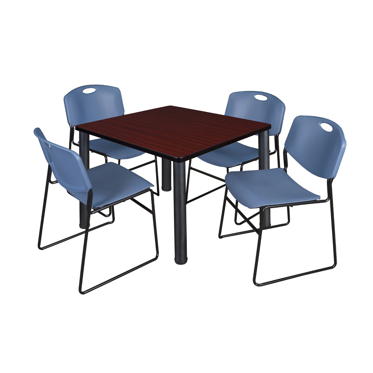 Kee Square Breakroom Table and Chair Package, Kee 36" Square Post-Leg Breakroom Table with 4 Zeng Stack Chairs