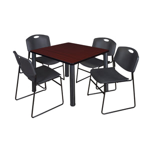 Kee Square Breakroom Table and Chair Package, Kee 36" Square Post-Leg Breakroom Table with 4 Zeng Stack Chairs