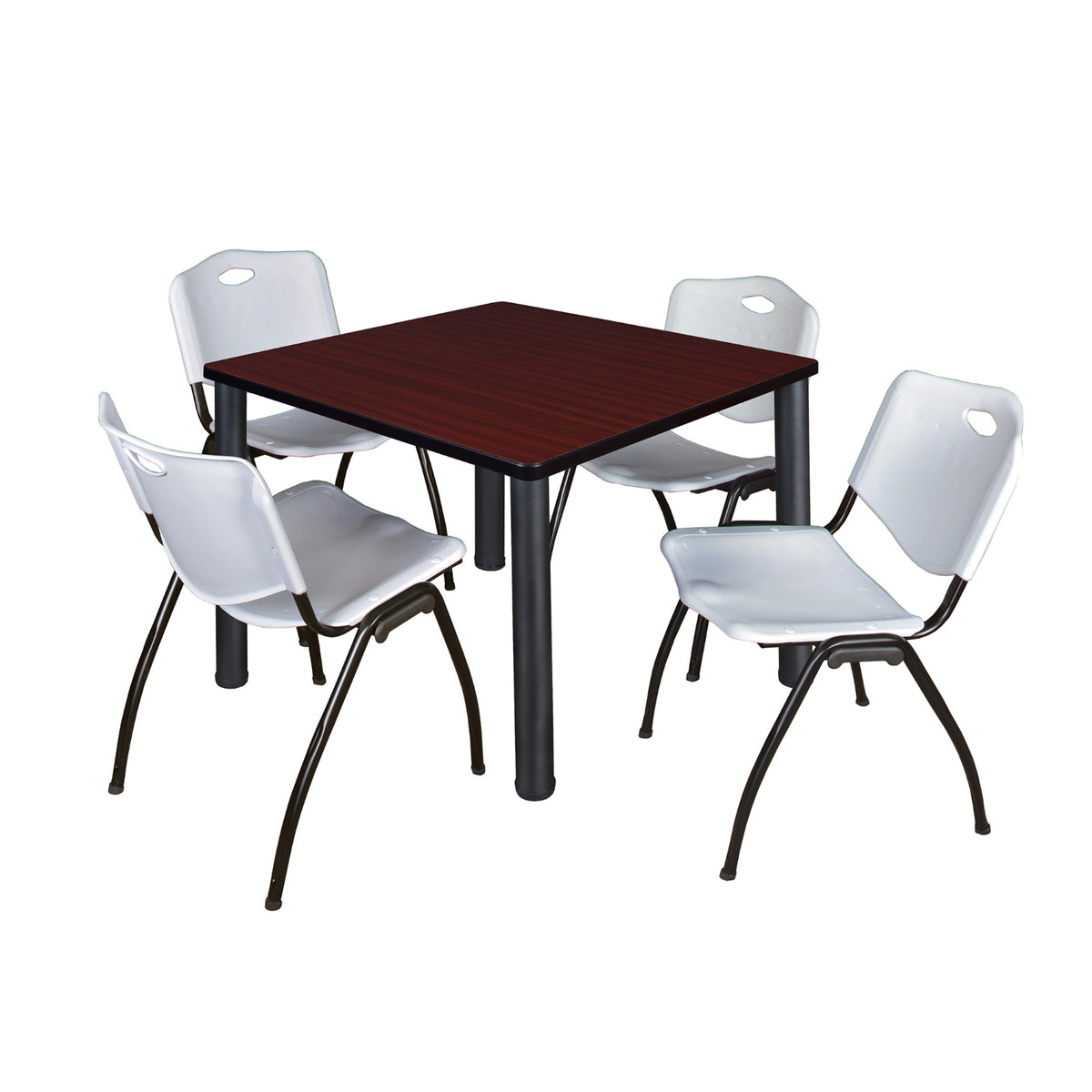 Kee Square Breakroom Table and Chair Package, Kee 36" Square Post-Leg Breakroom Table with 4 M Stack Chairs