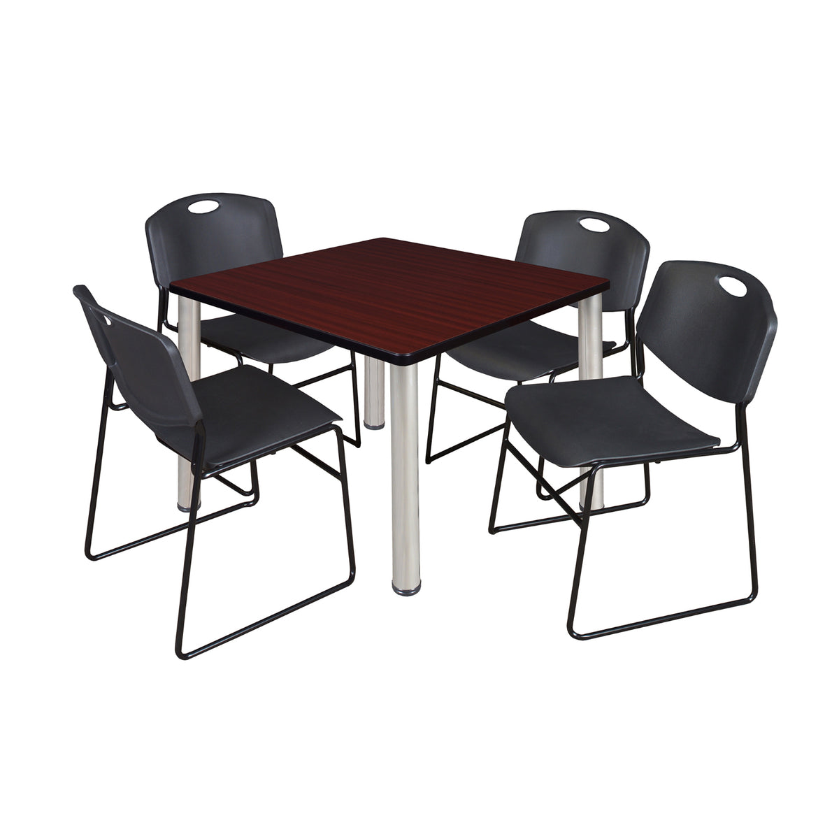 Kee Square Breakroom Table and Chair Package, Kee 36" Square Post-Leg Breakroom Table with 4 Zeng Stack Chairs