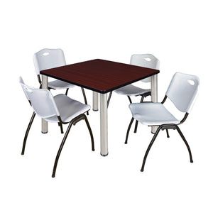 Kee Square Breakroom Table and Chair Package, Kee 36" Square Post-Leg Breakroom Table with 4 M Stack Chairs