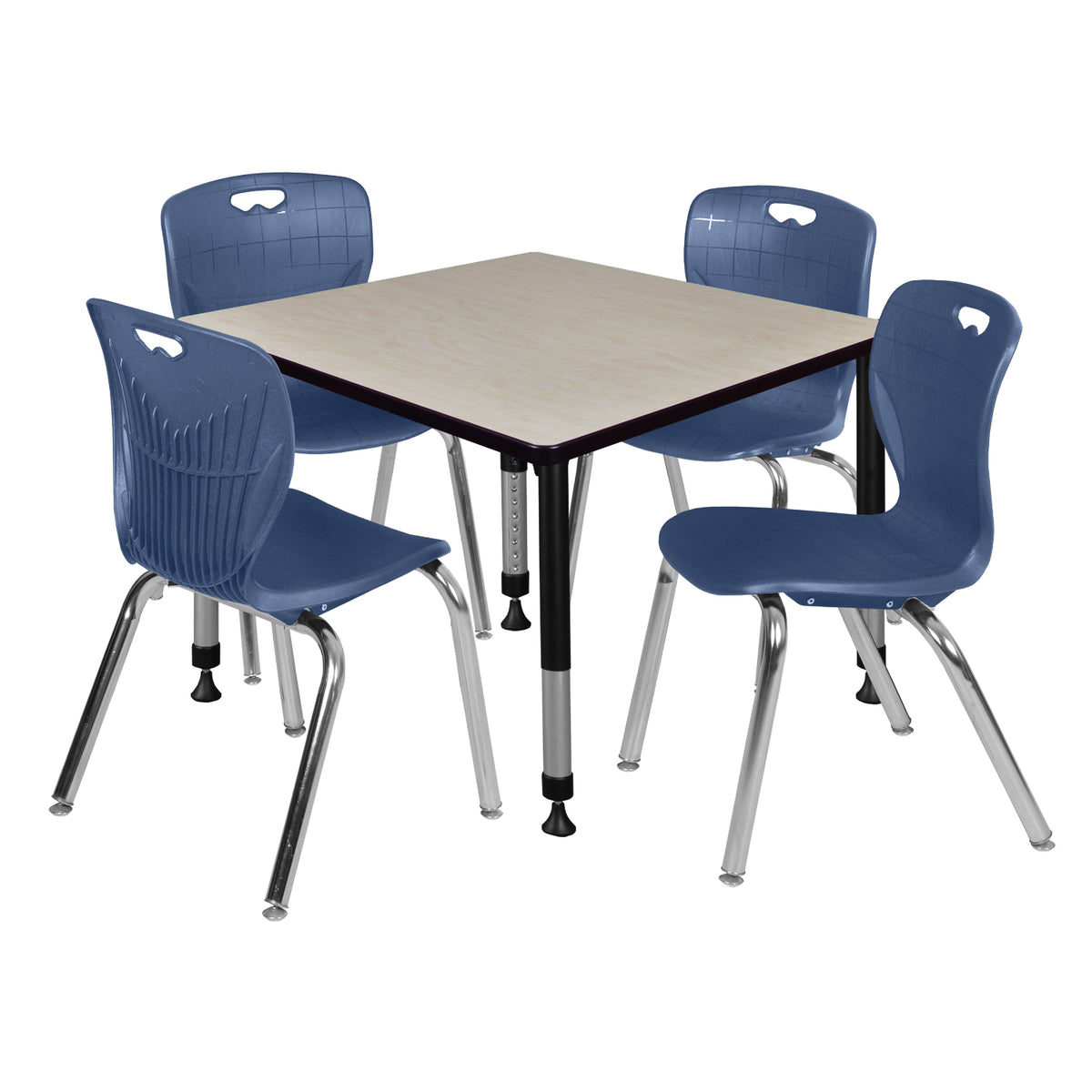 Kee Classroom Table and Chair Package, Kee 36" Square Adjustable Height Table with 4 Andy 18" Stack Chairs