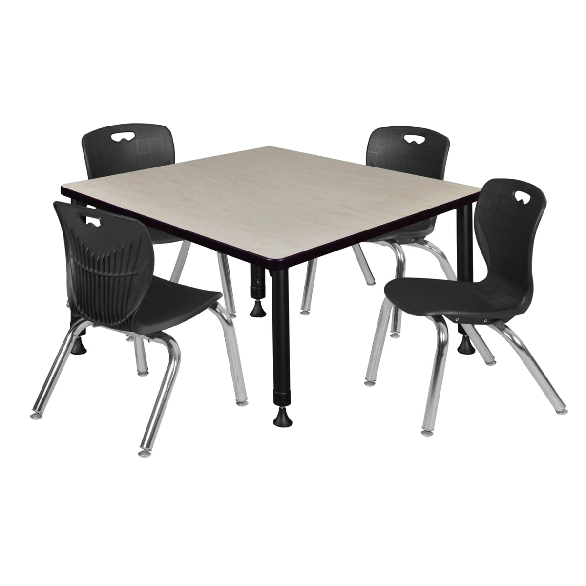 Kee Classroom Table and Chair Package, Kee 30" Square Adjustable Height Table with 4 Andy 12" Stack Chairs