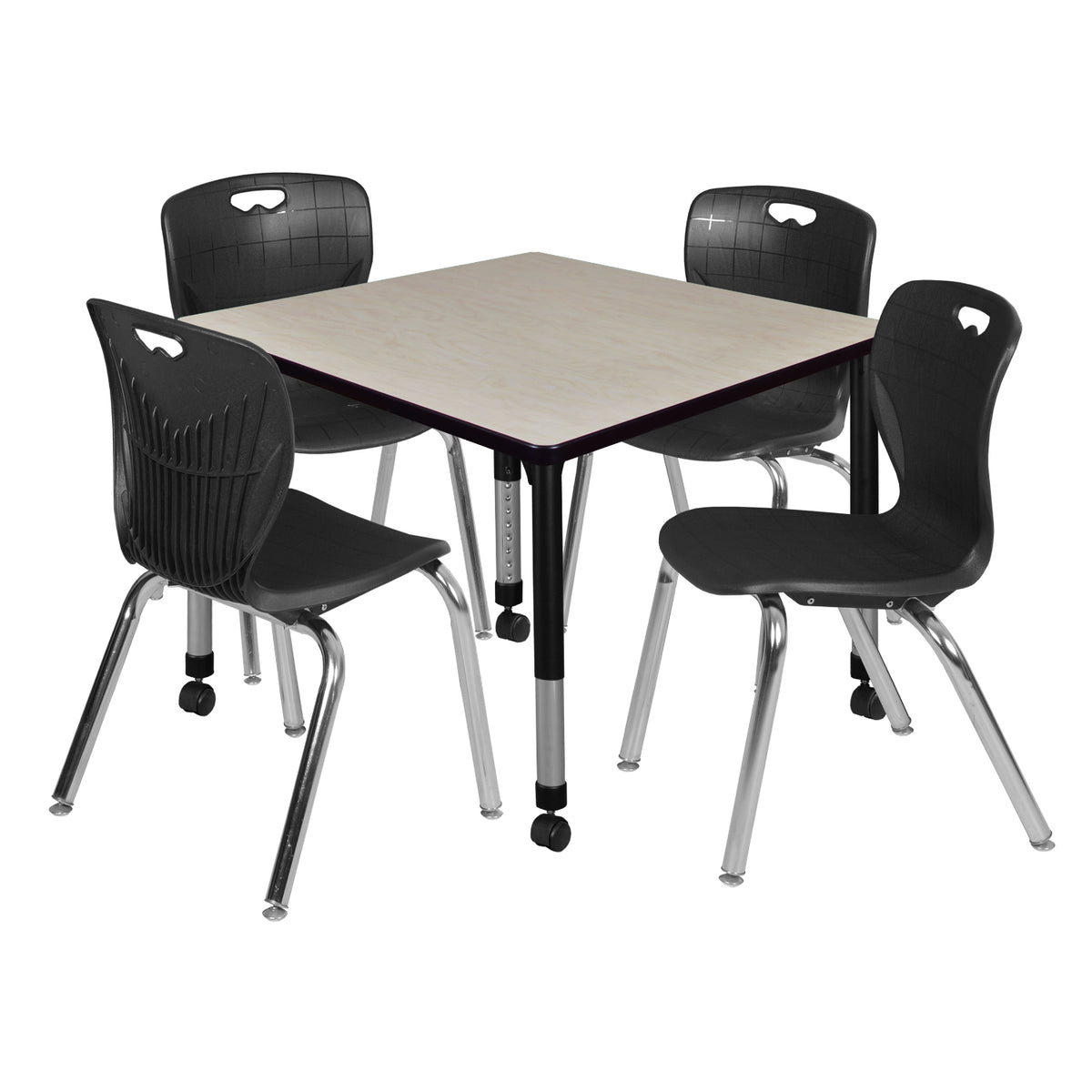 Kee Classroom Table and Chair Package, Kee 36" Square Mobile Adjustable Height Table with 4 Andy 18" Stack Chairs