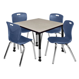 Kee Classroom Table and Chair Package, Kee 36" Square Mobile Adjustable Height Table with 4 Andy 18" Stack Chairs
