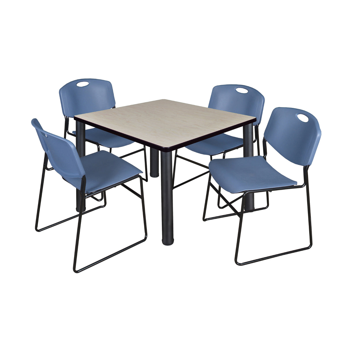 Kee Square Breakroom Table and Chair Package, Kee 36" Square Post-Leg Breakroom Table with 4 Zeng Stack Chairs