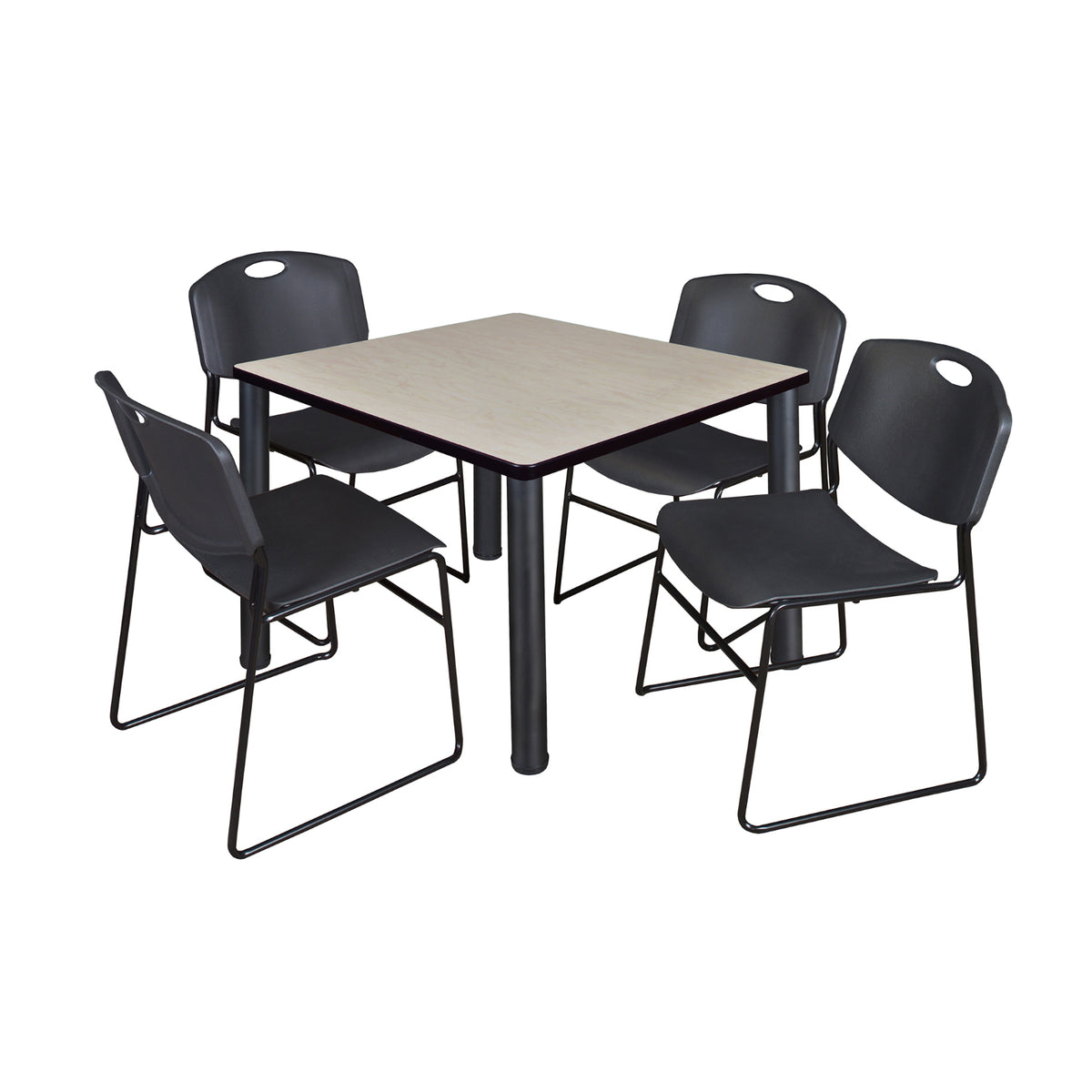 Kee Square Breakroom Table and Chair Package, Kee 36" Square Post-Leg Breakroom Table with 4 Zeng Stack Chairs