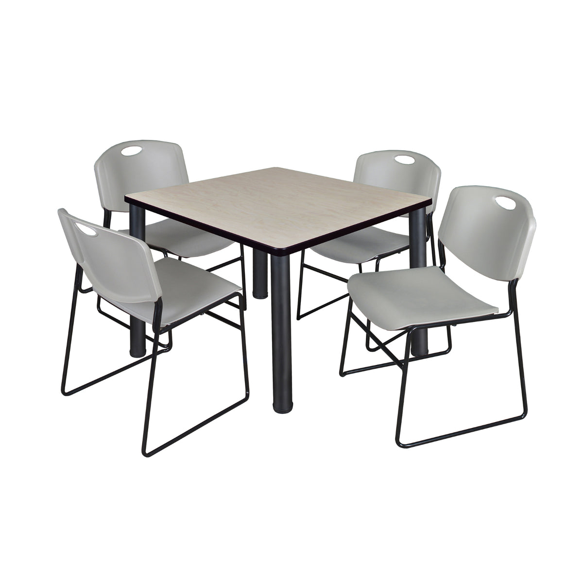 Kee Square Breakroom Table and Chair Package, Kee 36" Square Post-Leg Breakroom Table with 4 Zeng Stack Chairs