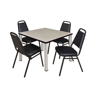 Kee Square Breakroom Table and Chair Package, Kee 36" Square Post-Leg Breakroom Table with 4 Restaurant Stack Chairs